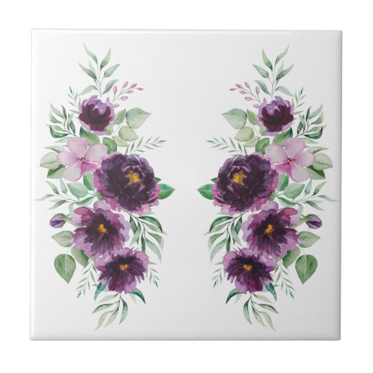 Elegant purple watercolor wisteria blue floral  タイル (正面)