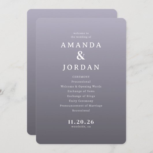 Elegant Purple Wedding Ceremony Template プログラム (正面/裏面)