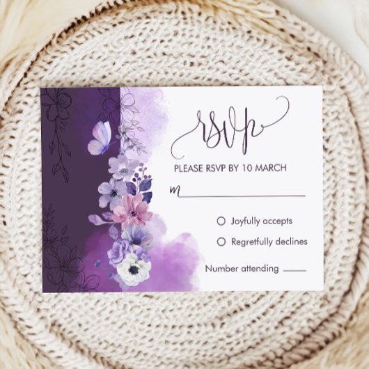 Elegant Purple Wedding RSVP Response Card
