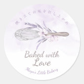Elegant Purple Whisk Baked with Love ラウンドシール (正面)