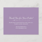 Elegant Purple Whisk Cake Care Instructions サンキューカード (裏面)