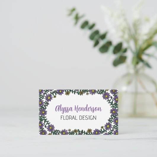 Elegant Purple & White Floral QR Code Florist 名刺 (スタンド正面)