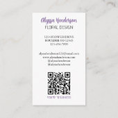 Elegant Purple & White Floral QR Code Florist 名刺 (裏面)