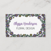 Elegant Purple & White Floral QR Code Florist 名刺 (正面)