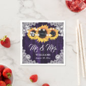 Elegant Purple Wood Sunflower Floral Lace Wedding スタンダードカクテルナプキン (インサイチュ)