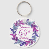 Elegant Purple Wreath 65th Birthday キーホルダー (正面)