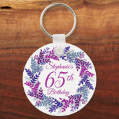 Elegant Purple Wreath 65th Birthday キーホルダー (正面)