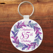Elegant Purple Wreath 85th Birthday キーホルダー (正面)