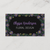 Elegant Purple & Yellow Floral QR Code Florist 名刺 (正面)