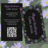 Elegant Purple & Yellow Floral QR Code Florist 名刺