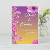 Elegant Purple Yellow Floral Wedding Invitation 招待状 (スタンド正面)