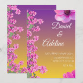 Elegant Purple Yellow Floral Wedding Invitation 招待状 (正面/裏面)