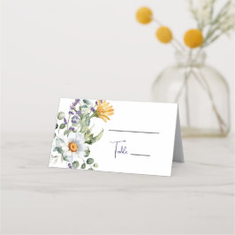 Elegant Purple Yellow Wildflower Wedding プレイスカード