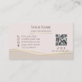 Elegant QR code Beige and Gold Lash Technician 名刺 (裏面)