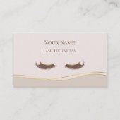 Elegant QR code Beige and Gold Lash Technician 名刺 (正面)