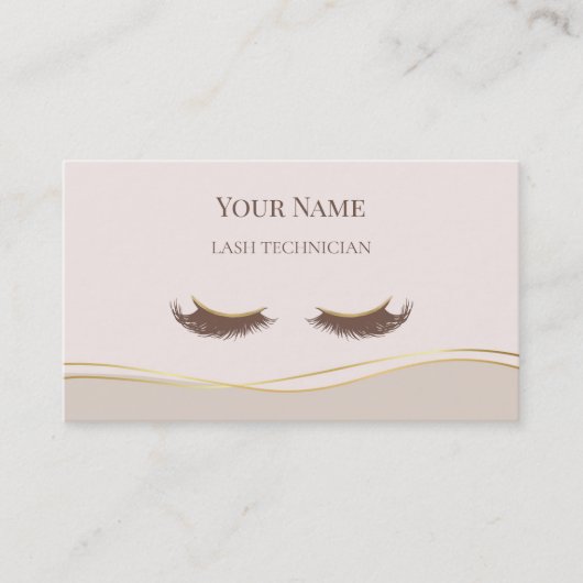 Elegant QR code Beige and Gold Lash Technician 名刺 (正面)