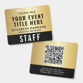 Elegant QR Code Black Gold Event Access Pass ID バッジ (正面＆裏面)