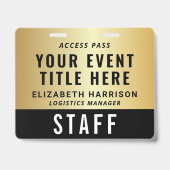 Elegant QR Code Black Gold Event Access Pass ID バッジ (正面)