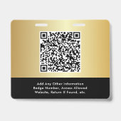 Elegant QR Code Black Gold Event Access Pass ID バッジ (裏面)