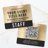 Elegant QR Code Black Gold Event Access Pass ID バッジ