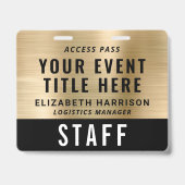 Elegant QR Code Black Gold Event Access Pass ID バッジ (正面)