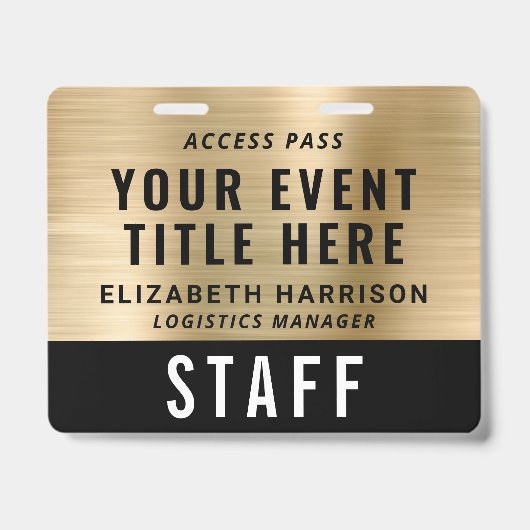Elegant QR Code Black Gold Event Access Pass ID バッジ (正面)