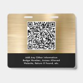 Elegant QR Code Black Gold Event Access Pass ID バッジ (裏面)