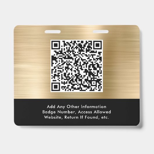 Elegant QR Code Black Gold Event Access Pass ID バッジ (裏面)
