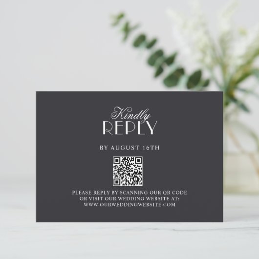 Elegant QR Code Black & White Wedding RSV Card 出欠カード (スタンド正面)