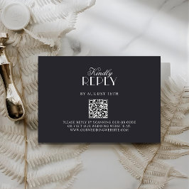 Elegant QR Code Black & White Wedding RSV Card 出欠カード