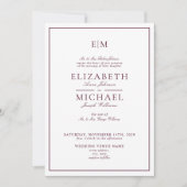 Elegant QR Code Burgundy Classic Monogram Wedding 招待状 (正面)