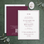 Elegant QR Code Burgundy Classic Monogram Wedding 招待状