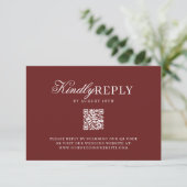 Elegant QR Code Burgundy Wedding RSV Card 出欠カード (スタンド正面)