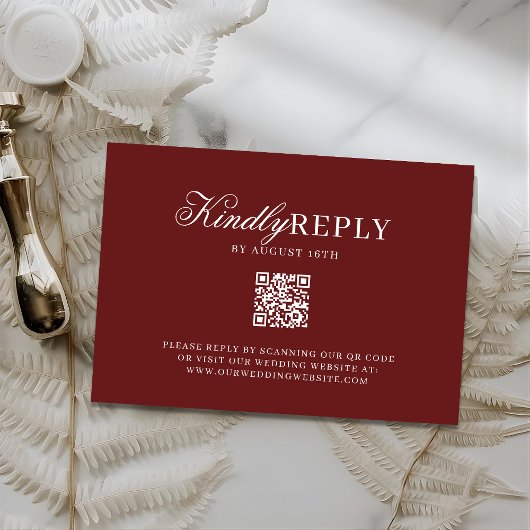 Elegant QR Code Burgundy Wedding RSV Card 出欠カード
