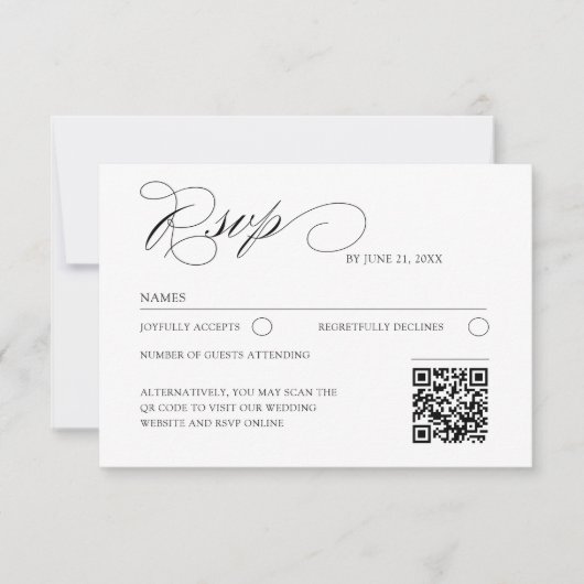 Elegant QR Code Classic Script RSVP Wedding (正面)
