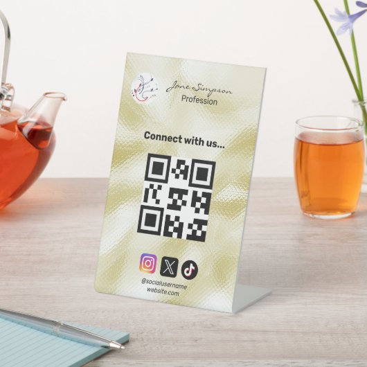 Elegant Qr code Logo Gold Texture 台座サイン (インサイチュ)