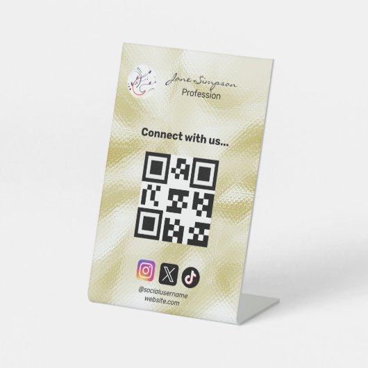 Elegant Qr code Logo Gold Texture 台座サイン (正面)