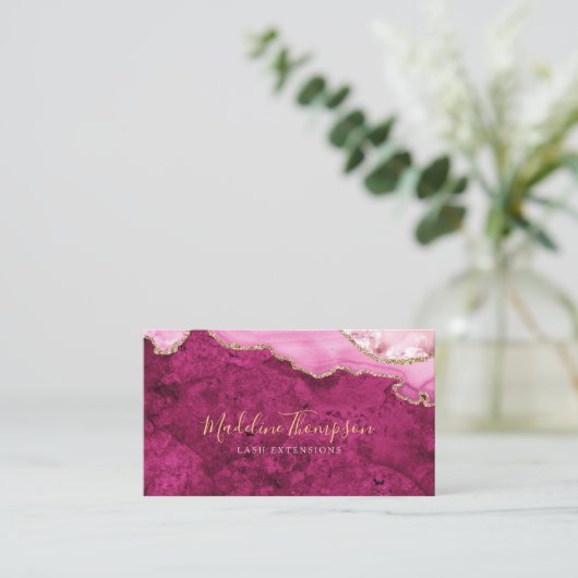 Elegant QR Code Magenta Pink  Marble Agate Geode 名刺 (スタンド正面)