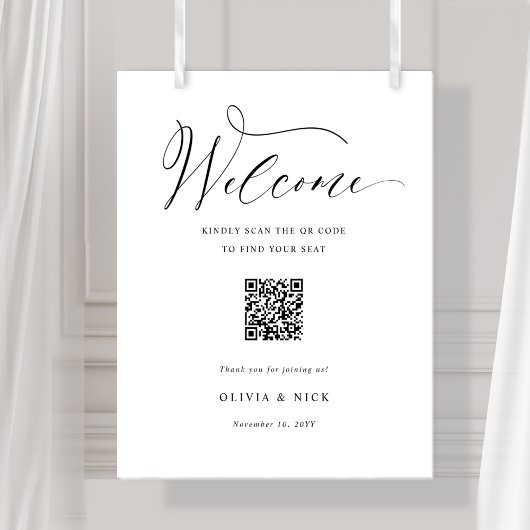 Elegant QR Code Seating Plan Wedding Welcome Sign ポスター