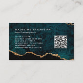 Elegant QR Code Teal Green Marble Agate Geode 名刺 (裏面)