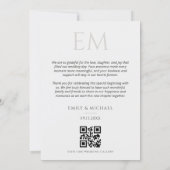 Elegant QR Code Wedding Photo Monogram Thank You サンキューカード (裏面)