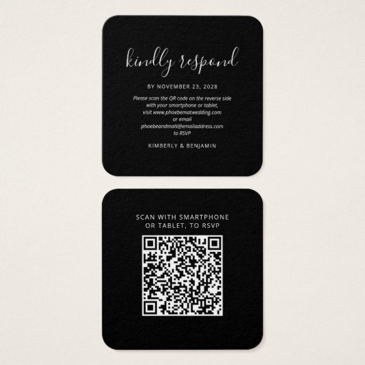 Elegant QR Code Wedding RSVP Mini Card (正面&裏面)
