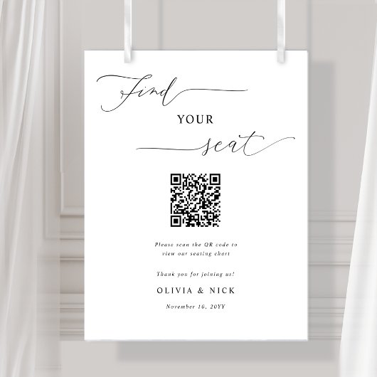 Elegant QR Code Wedding Seating Plan Sign ポスター