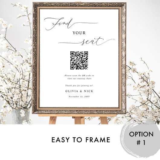 Elegant QR Code Wedding Seating Plan Sign ポスター