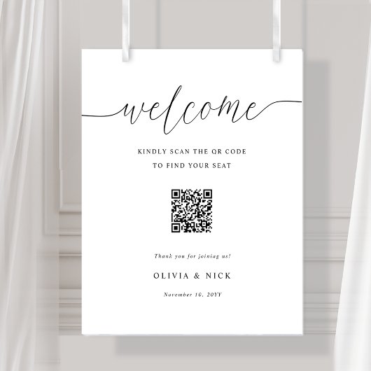 Elegant QR Code Wedding Welcome Seating Chart  ポスター