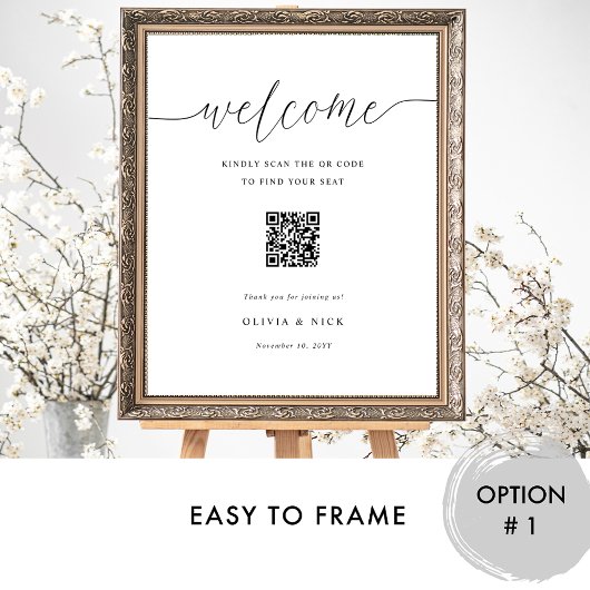 Elegant QR Code Wedding Welcome Seating Chart  ポスター