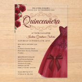 Elegant Quinceanera 15th Birthday Red Burgundy  アクリル招待状 (正面)
