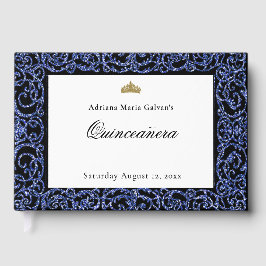 Elegant Quinceanera Blue Scrollwork Guest Book ゲストブック