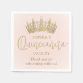 Elegant Quinceañera Crown Chic Blush Pink and Gold スタンダードカクテルナプキン (正面)