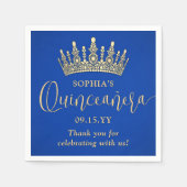 Elegant Quinceañera Crown Chic Royal Blue and Gold スタンダードカクテルナプキン (正面)